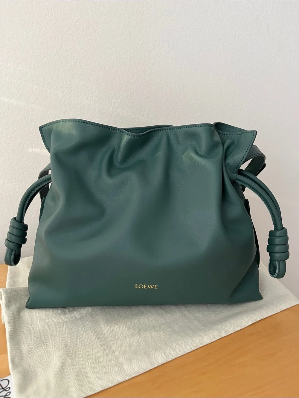 Brand New Loewe Dark Green Flamenco Knot Shoulder Bag